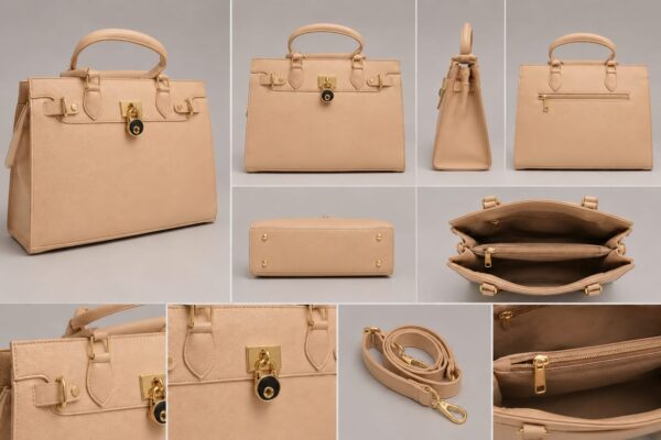 WhatsApp Image 2026-05-1 at 11.50.02 Structured Satchel Bag for Women – Textured Tote Handbag with Top Handle & Lock Detail