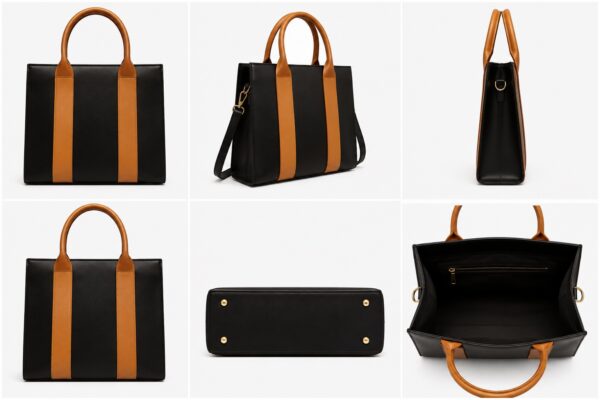WhatsApp Image 2026-05-12 at 18.47.18 (1) Ziffly "Aura" Two-Tone Executive Tote – Structured 11-Inch Black & Tan Professional Handbag*