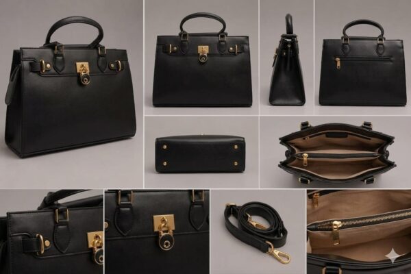 WhatsApp Image 2026-05-14 at 21.16.45 Structured Satchel Bag for Women – Textured Tote Handbag with Top Handle & Lock Detail