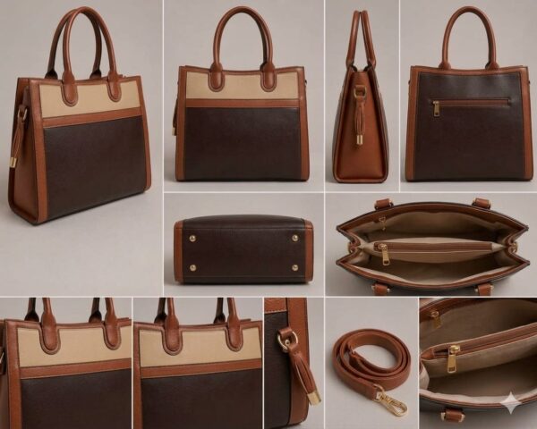 WhatsApp Image 2026-05-15 at 09.49.57 (1) Color Block Structured Tote Bag for Women – Professional Work Handbag with Top Handles