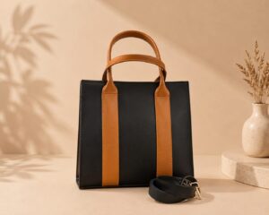 WhatsApp Image 2026-05-16 at 22.34.58 Ziffly "Aura" Two-Tone Executive Tote β Structured 11-Inch Black & Tan Professional Handbag*