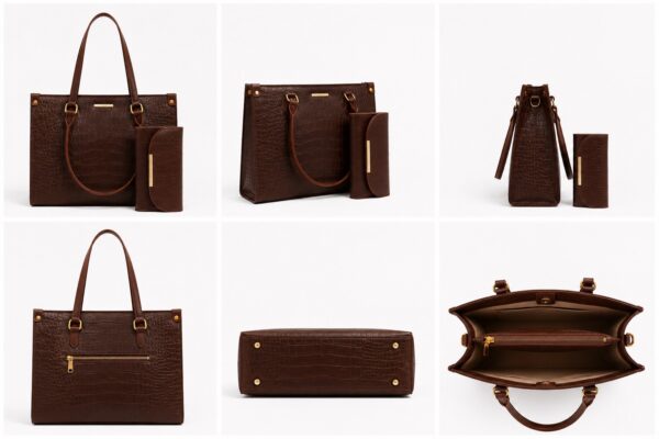 WhatsApp Image 2026-05-17 at 18.07.05 Elegant 2-Piece Crocodile Embossed Tote Bag & Matching Clutch Wallet Set