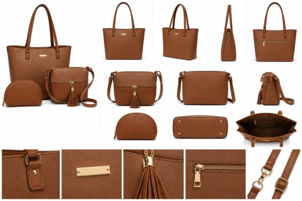 WhatsApp Image 2026-05-17 at 18.17.06 (1) Ziffly "Giya" 3-Piece Premium Tote Set – White & Tan 16-Inch Large Handbag with Matching Crossbody and Pouch