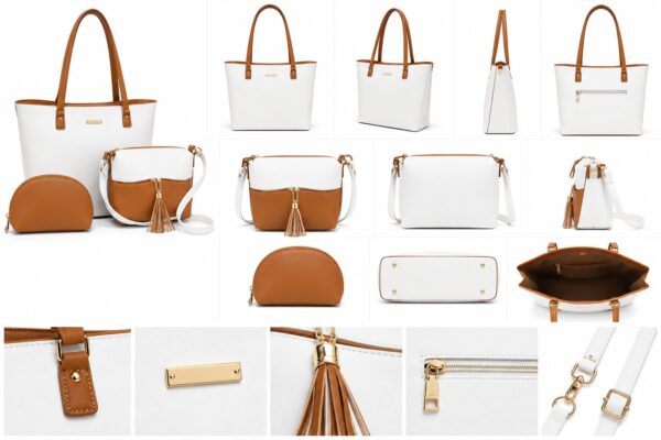 WhatsApp Image 2026-05-17 at 18.17.06 (2) Ziffly "Giya" 3-Piece Premium Tote Set – White & Tan 16-Inch Large Handbag with Matching Crossbody and Pouch