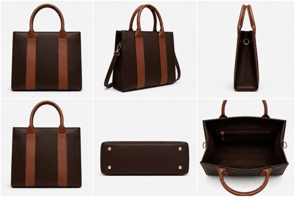WhatsApp Image 2026-05-17 at 18.31.14 (1) Ziffly "Aura" Two-Tone Executive Tote – Structured 11-Inch Black & Tan Professional Handbag*