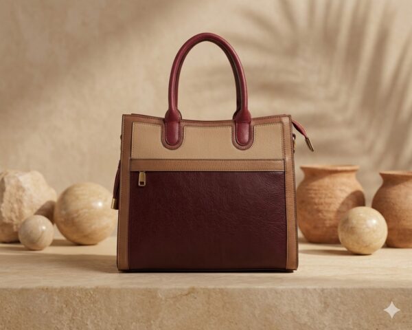 tote bag mehroon and beige tote bag